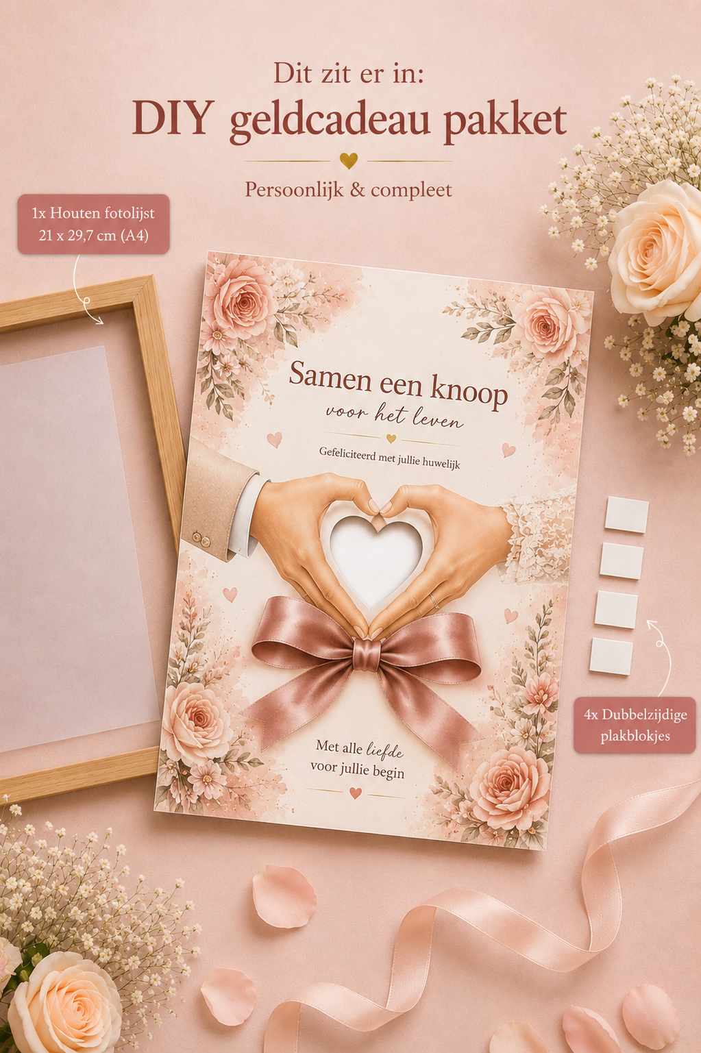 Bruiloft DIY Geldcadeau – Knoop voor het leven - Huwelijkscadeau in Lijst