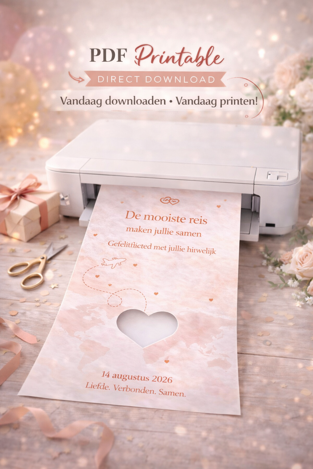 Last Minute Bruiloft Geldcadeau – PDF Direct Download – Reis Samen