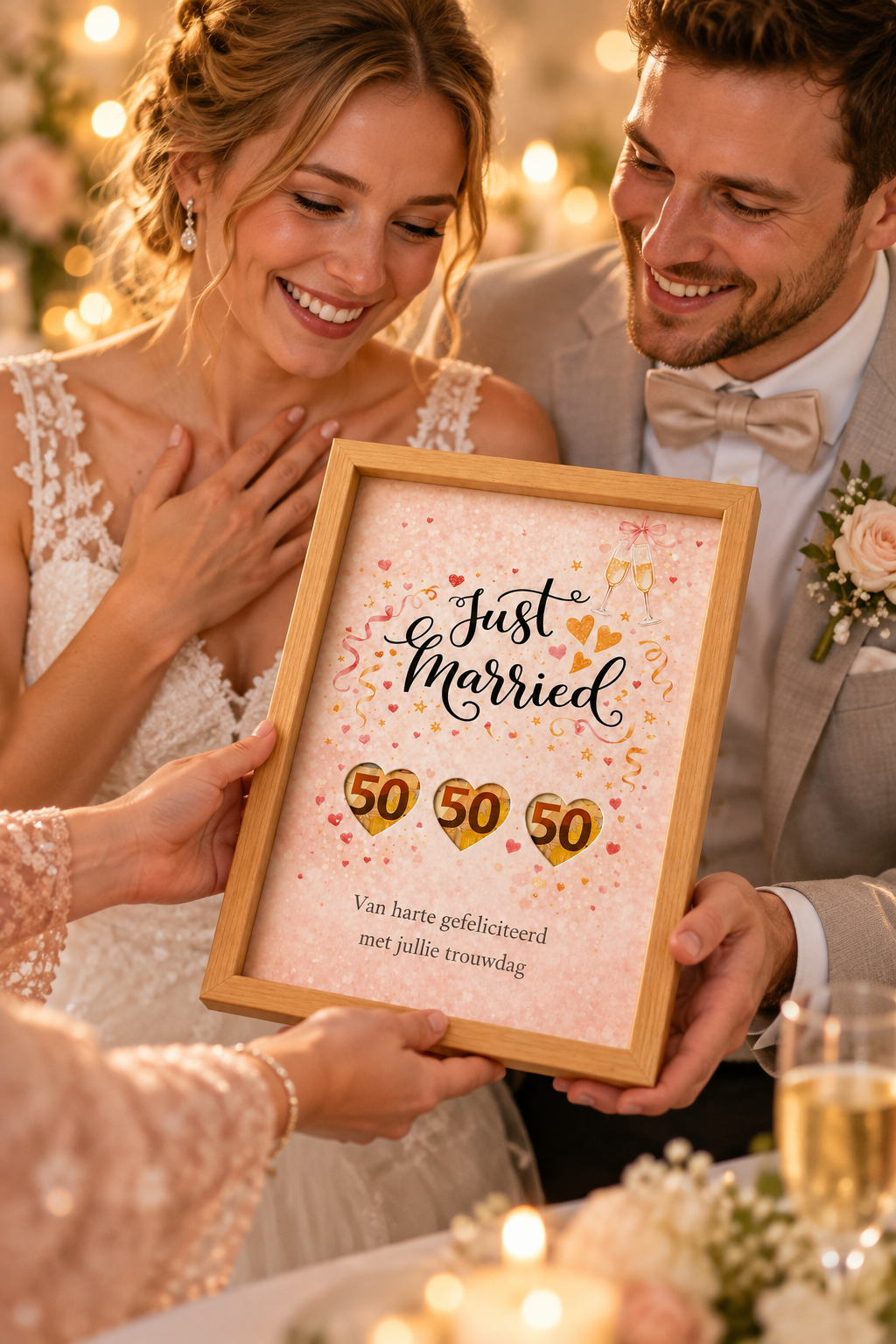 Bruiloft DIY Geldcadeau – Just Married - Huwelijkscadeau in Fotolijst