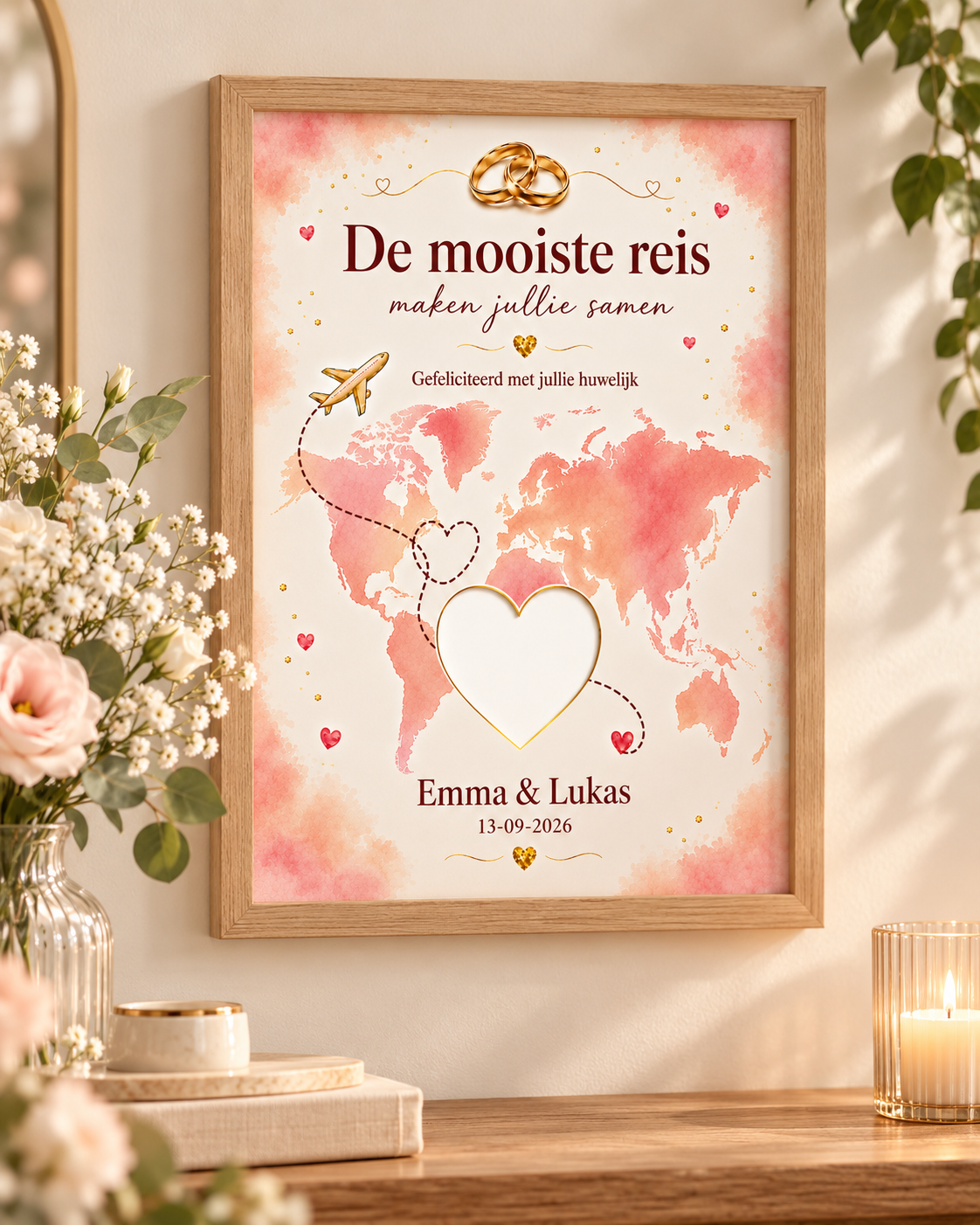 Bruiloft DIY-geldcadeaupakket – Mooiste reis samen | Met namen en trouwdatum