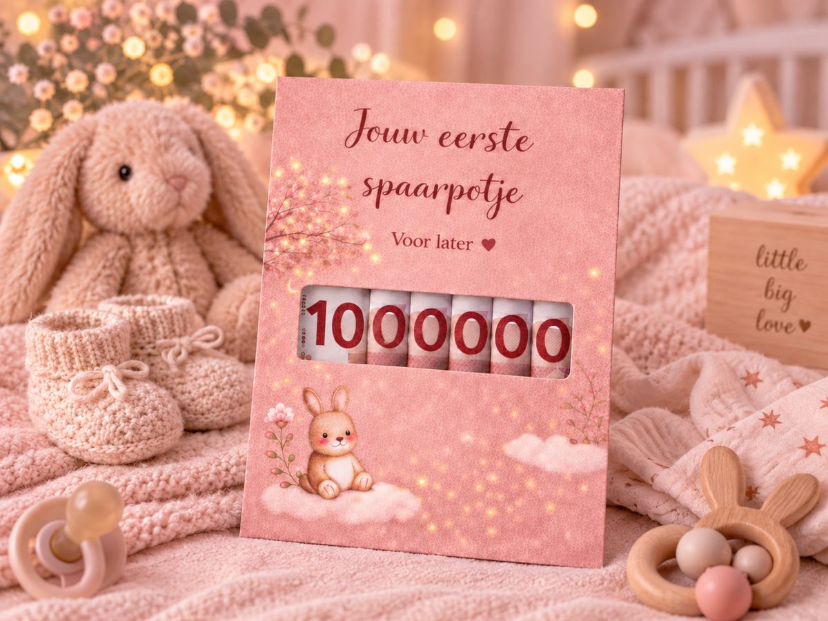 Last Minute Geboorte Geldcadeau – PDF Direct Download – Jouw 1e spaarpotje – Roze