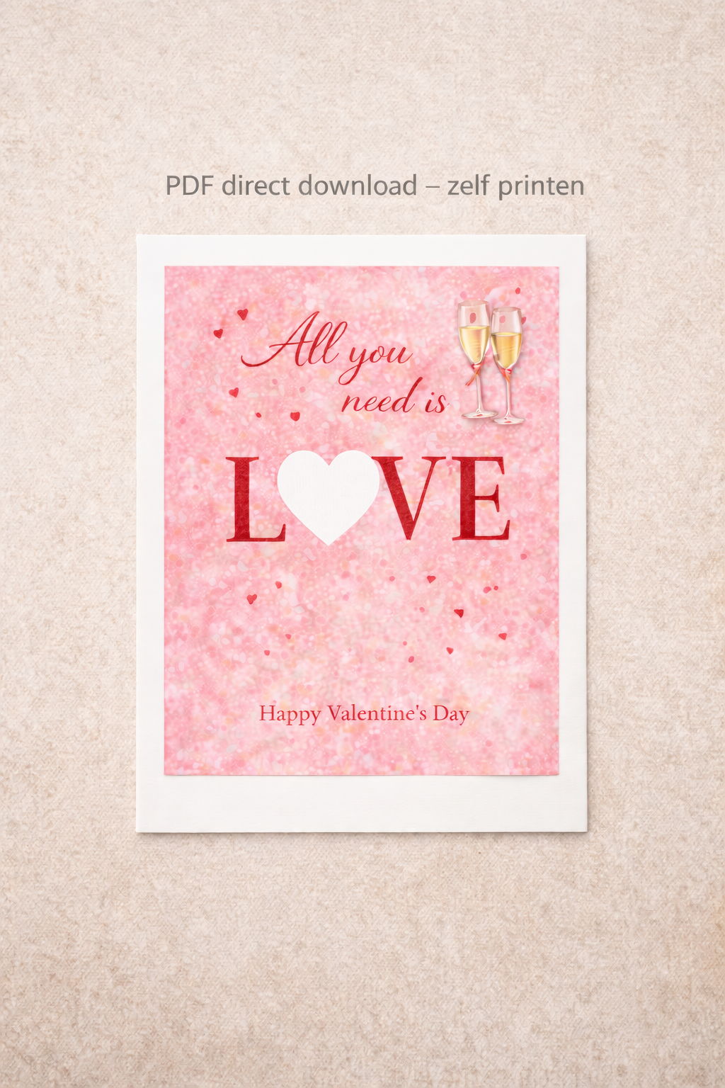 Valentijn Geldcadeau Printable PDF – All You Need Is Love ( met hartje) | Direct Download
