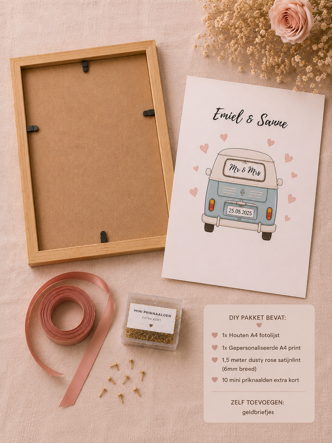 Bruiloft DIY Geldcadeau pakket – Gepersonaliseerd huwelijkscadeau met namen en trouwdag