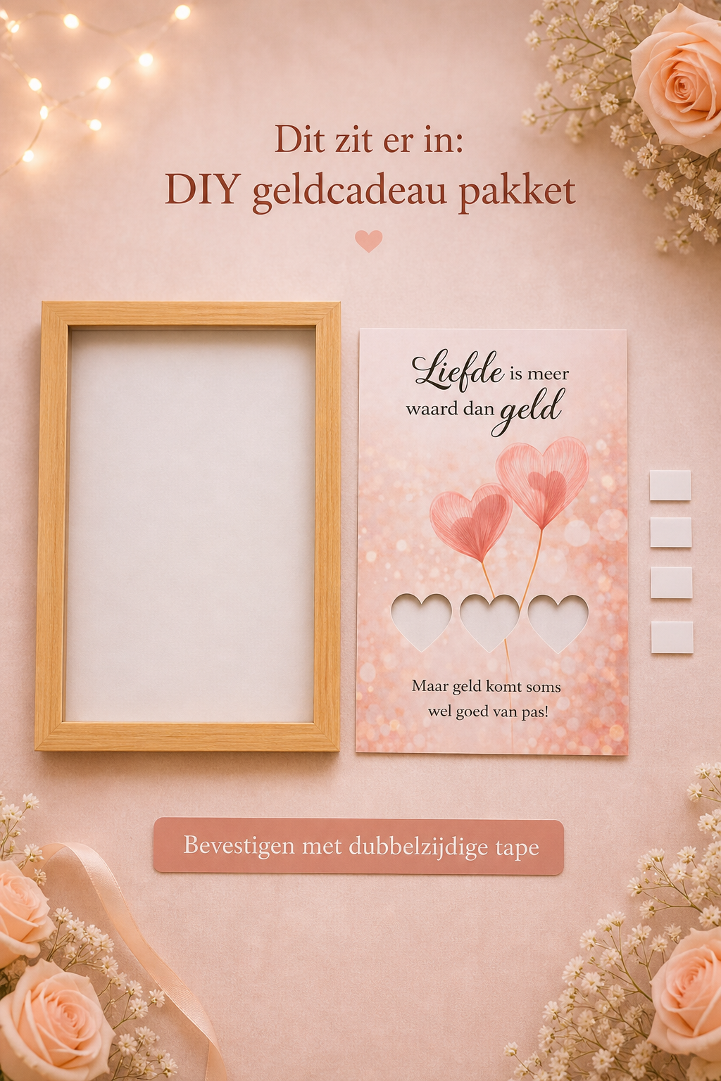 Bruiloft DIY Geldcadeau – Liefde is Meer Waard - Huwelijkscadeau in Lijst