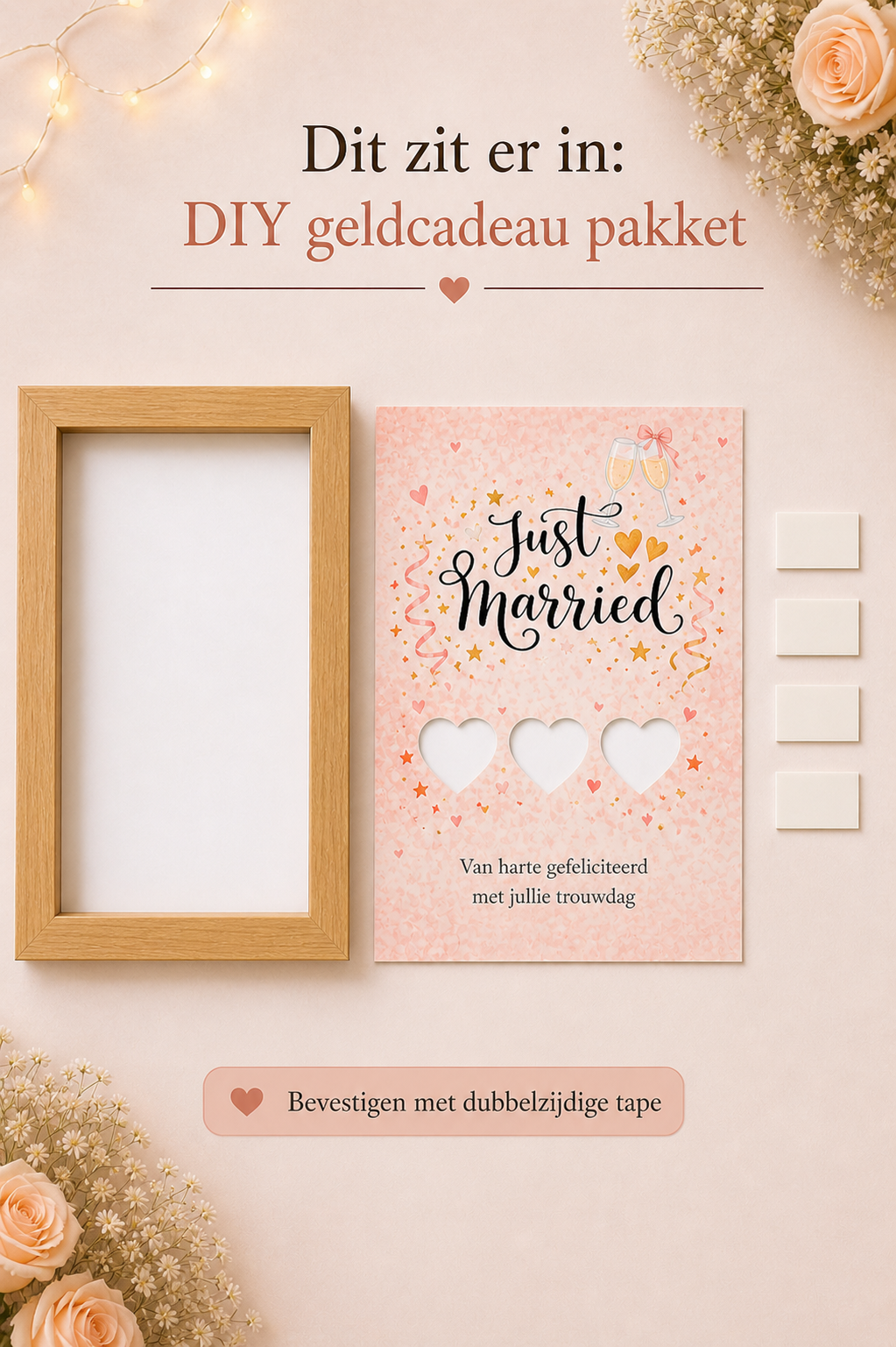 Bruiloft DIY Geldcadeau – Just Married Huwelijkscadeau in Lijst
