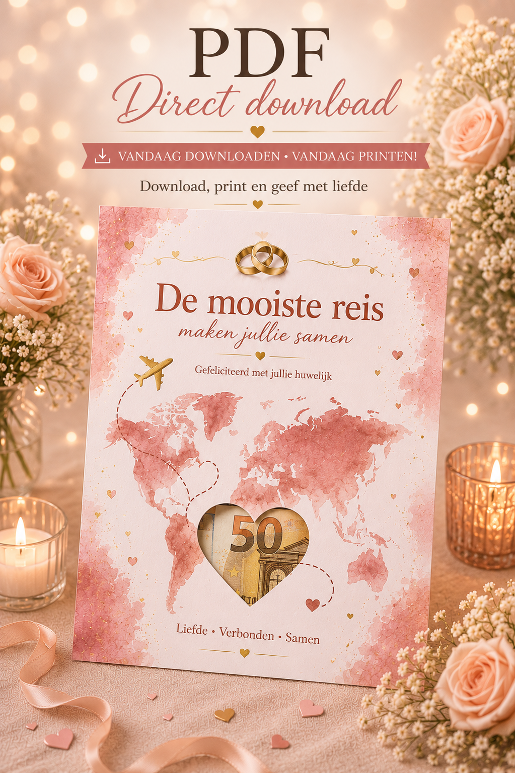 Last Minute Bruiloft Geldcadeau – PDF Direct Download – Reis Samen