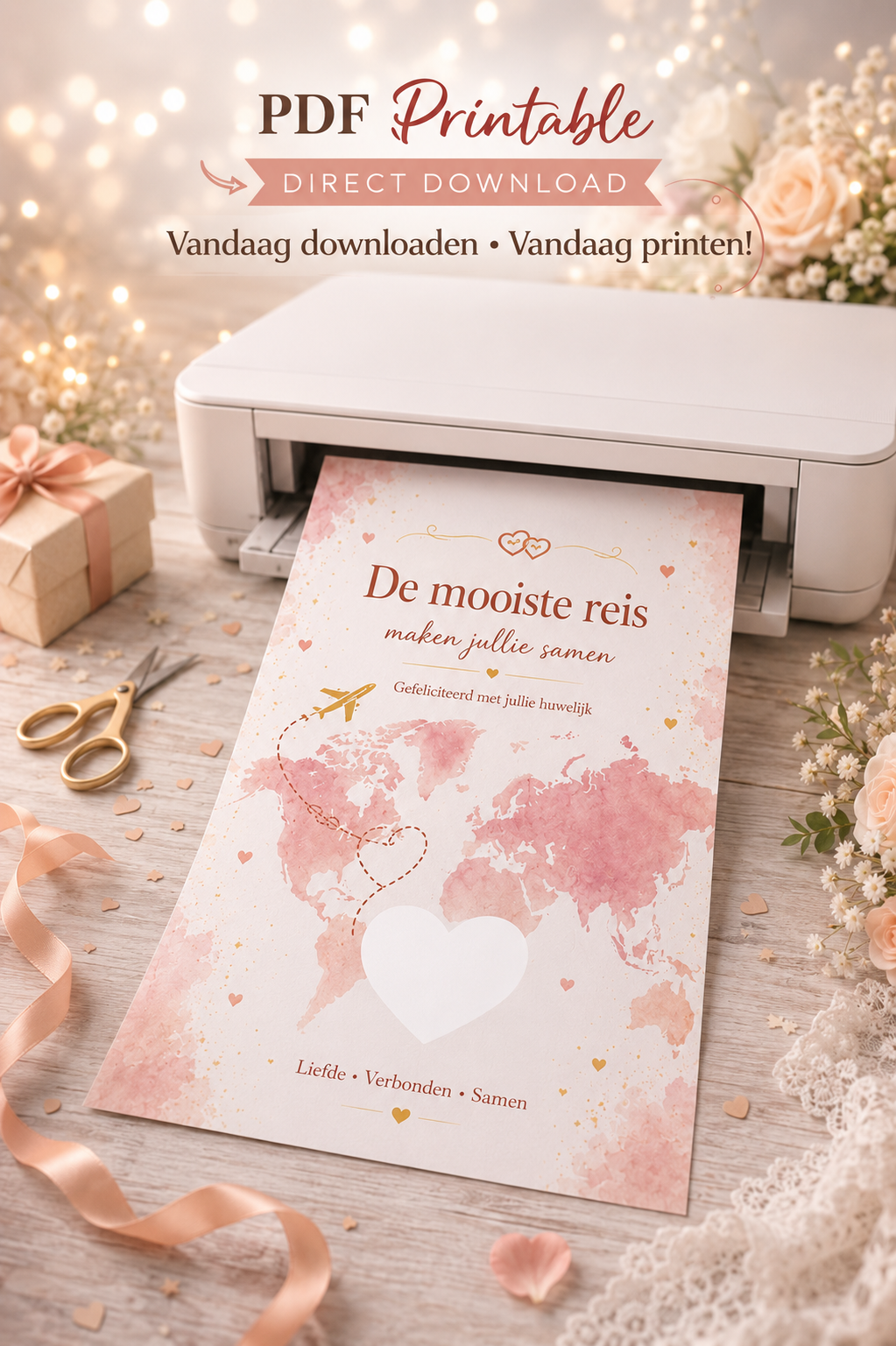 Last Minute Bruiloft Geldcadeau – PDF Direct Download – Reis Samen