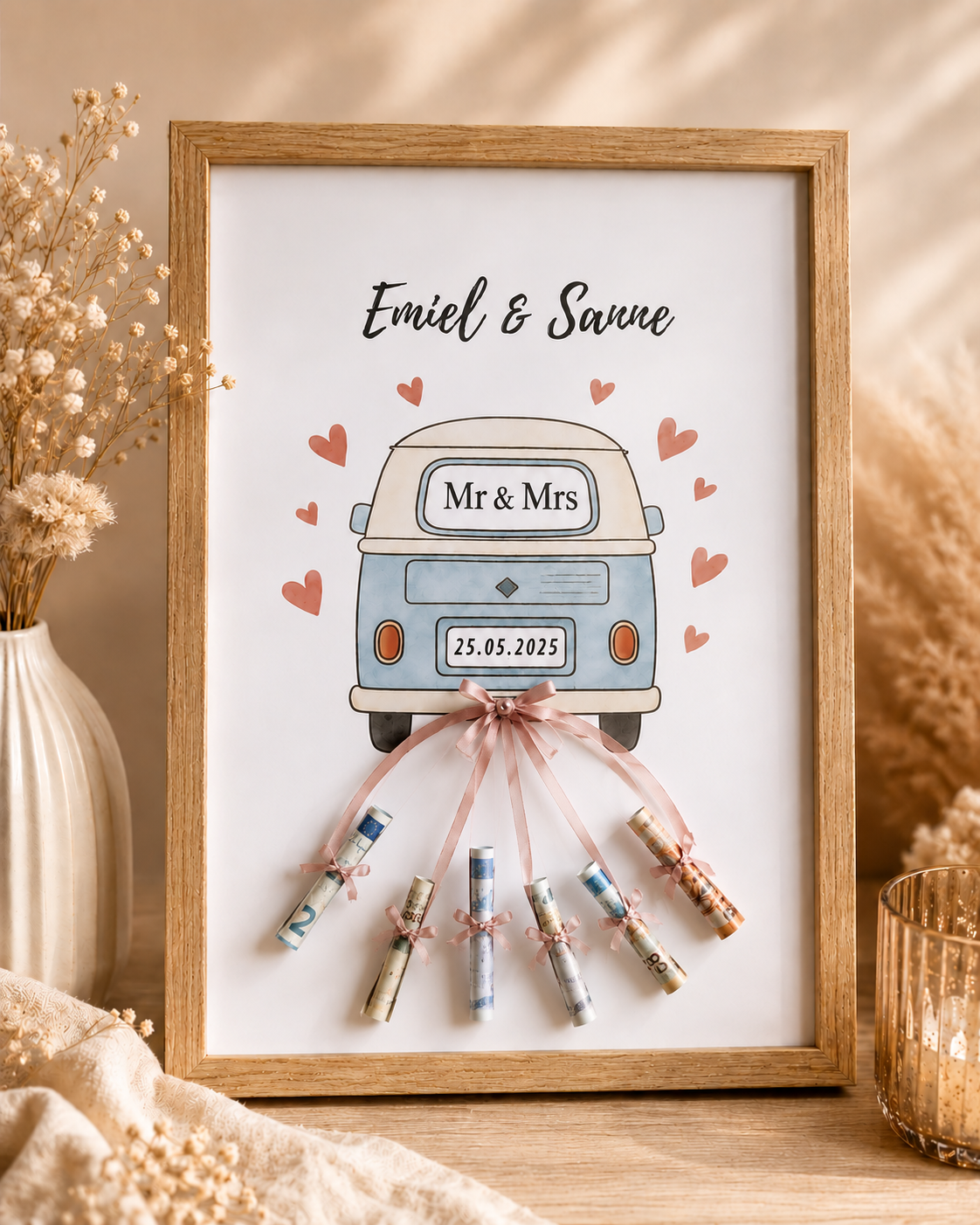 Bruiloft DIY Geldcadeau pakket – Gepersonaliseerd huwelijkscadeau met namen en trouwdag