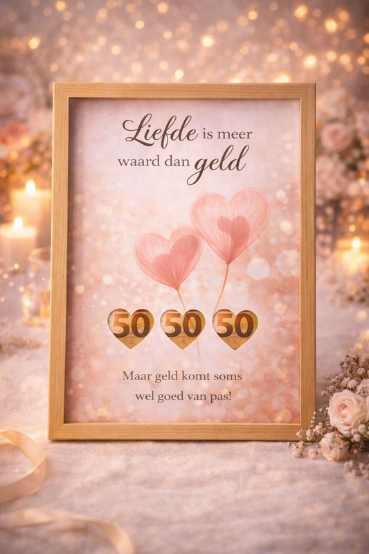 Bruiloft DIY Geldcadeau – Liefde is Meer Waard - Huwelijkscadeau in Lijst