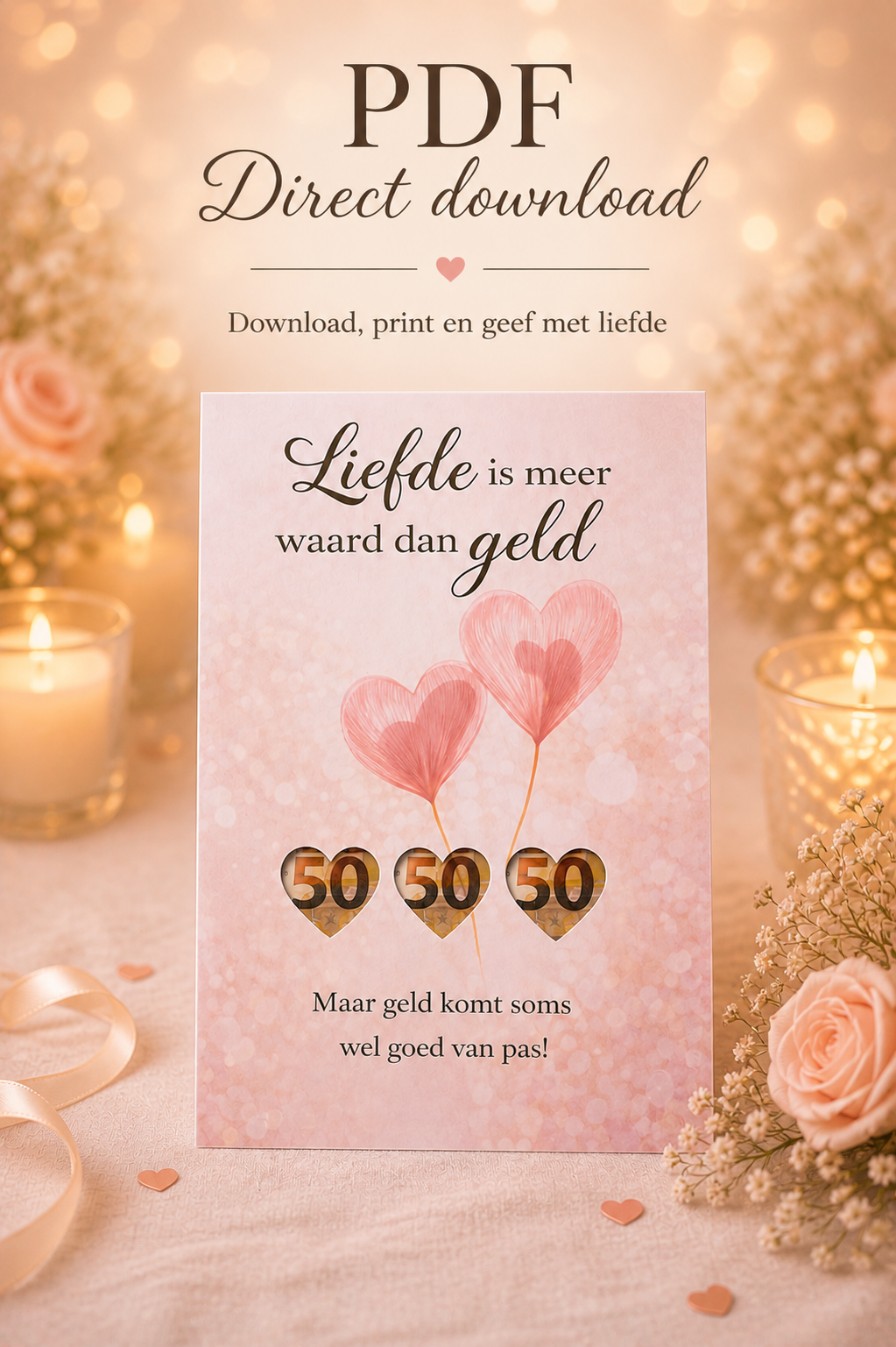 Last Minute Bruiloft Geldcadeau – PDF Direct Download – Liefde is Meer Waard