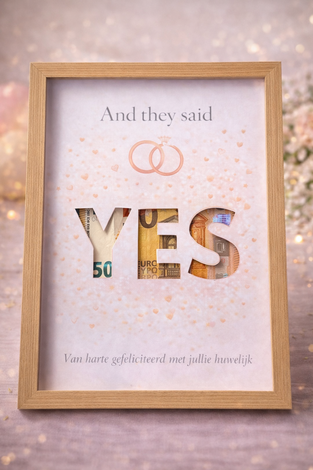 Bruiloft DIY Geldcadeau pakket - YES - Huwelijkscadeau in fotolijst