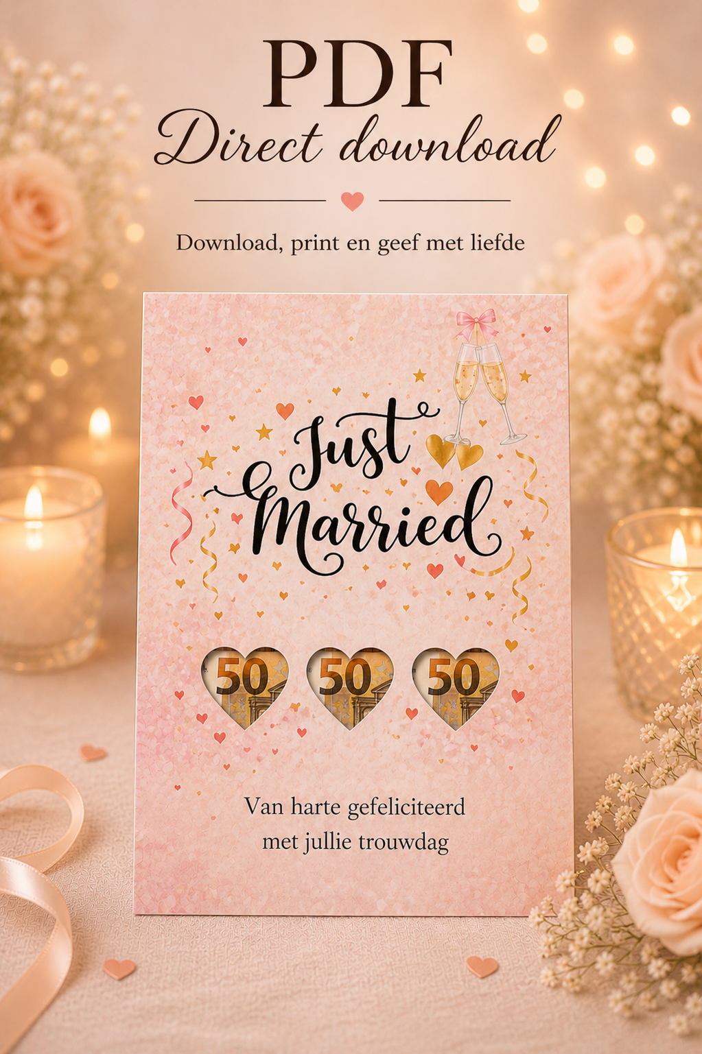Last Minute Bruiloft Geldcadeau – PDF Direct Download – Just Married