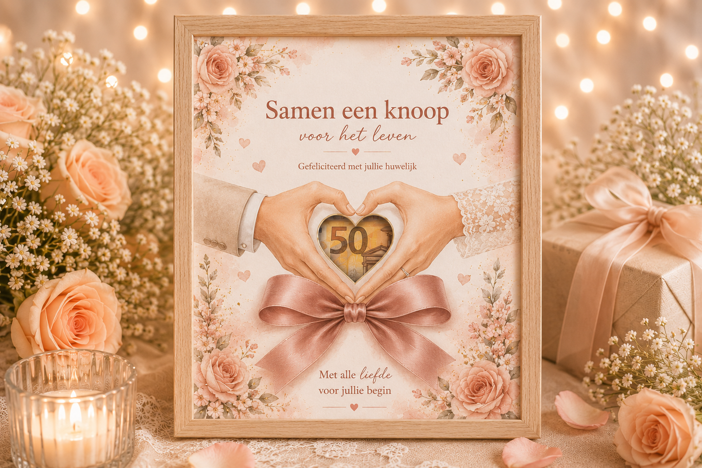 Bruiloft DIY Geldcadeau – Knoop voor het leven - Huwelijkscadeau in Lijst