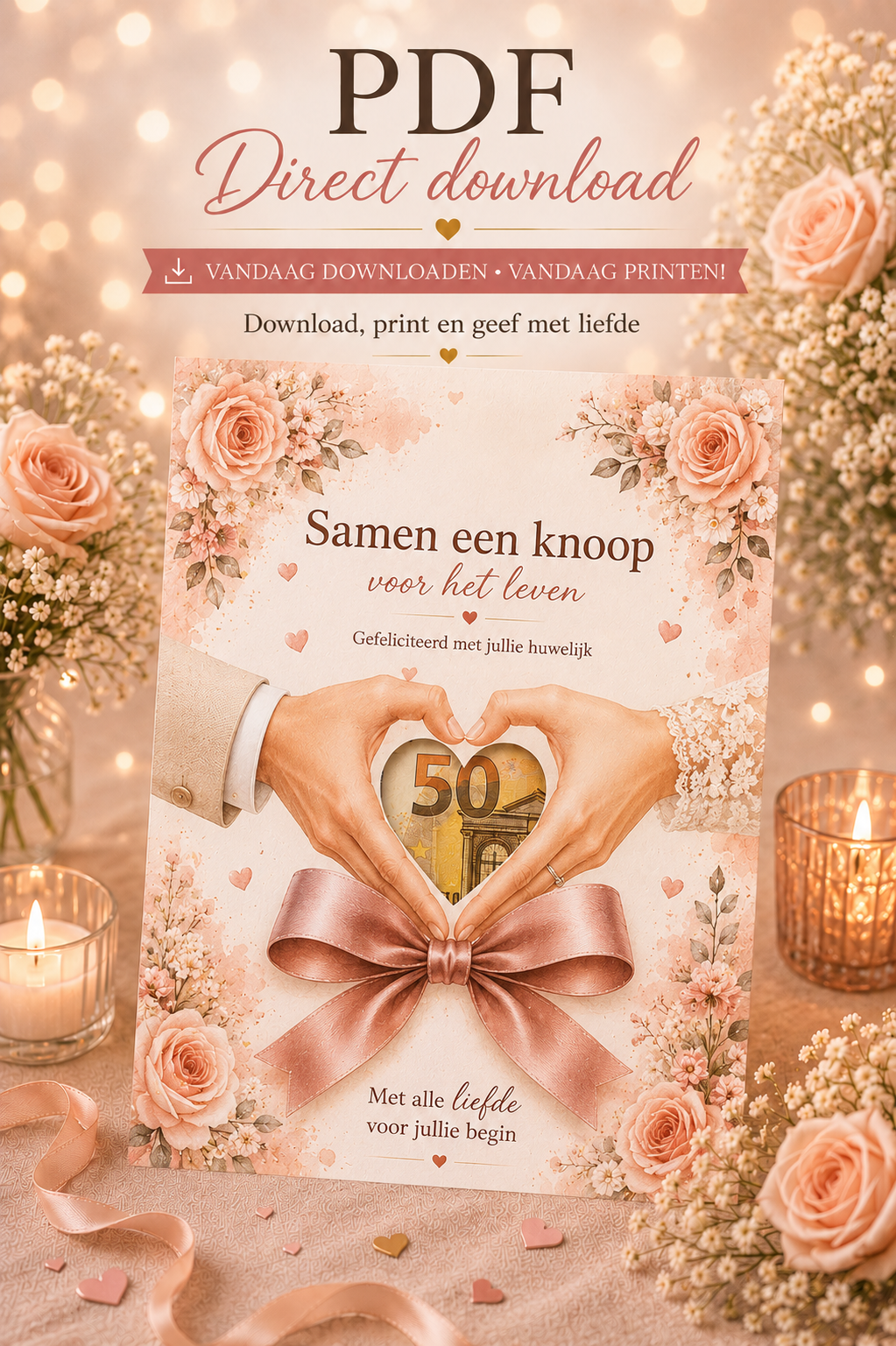 Last Minute Bruiloft Geldcadeau – PDF Direct Download – Knoop voor het leven