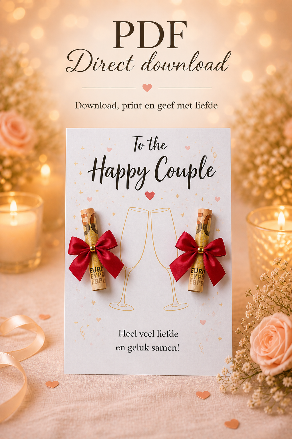 Last Minute Bruiloft Geldcadeau – PDF Direct Download – To The Happy Couple