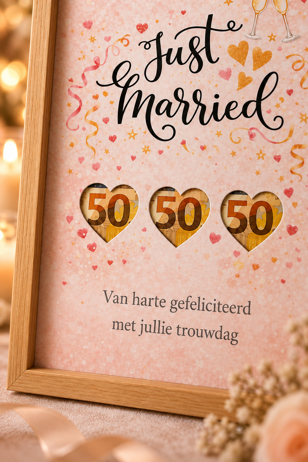 Bruiloft DIY Geldcadeau – Just Married - Huwelijkscadeau in Fotolijst