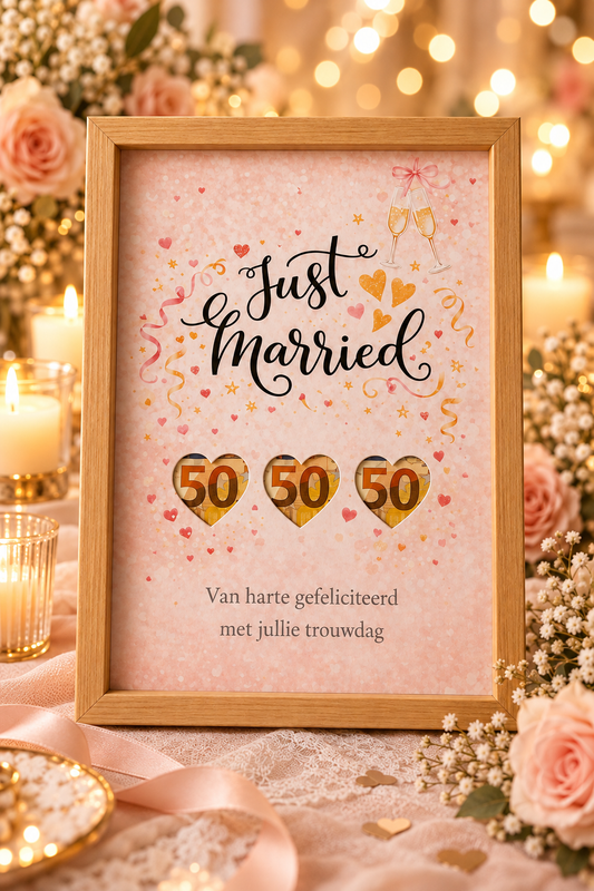 Bruiloft DIY Geldcadeau – Just Married - Huwelijkscadeau in Fotolijst