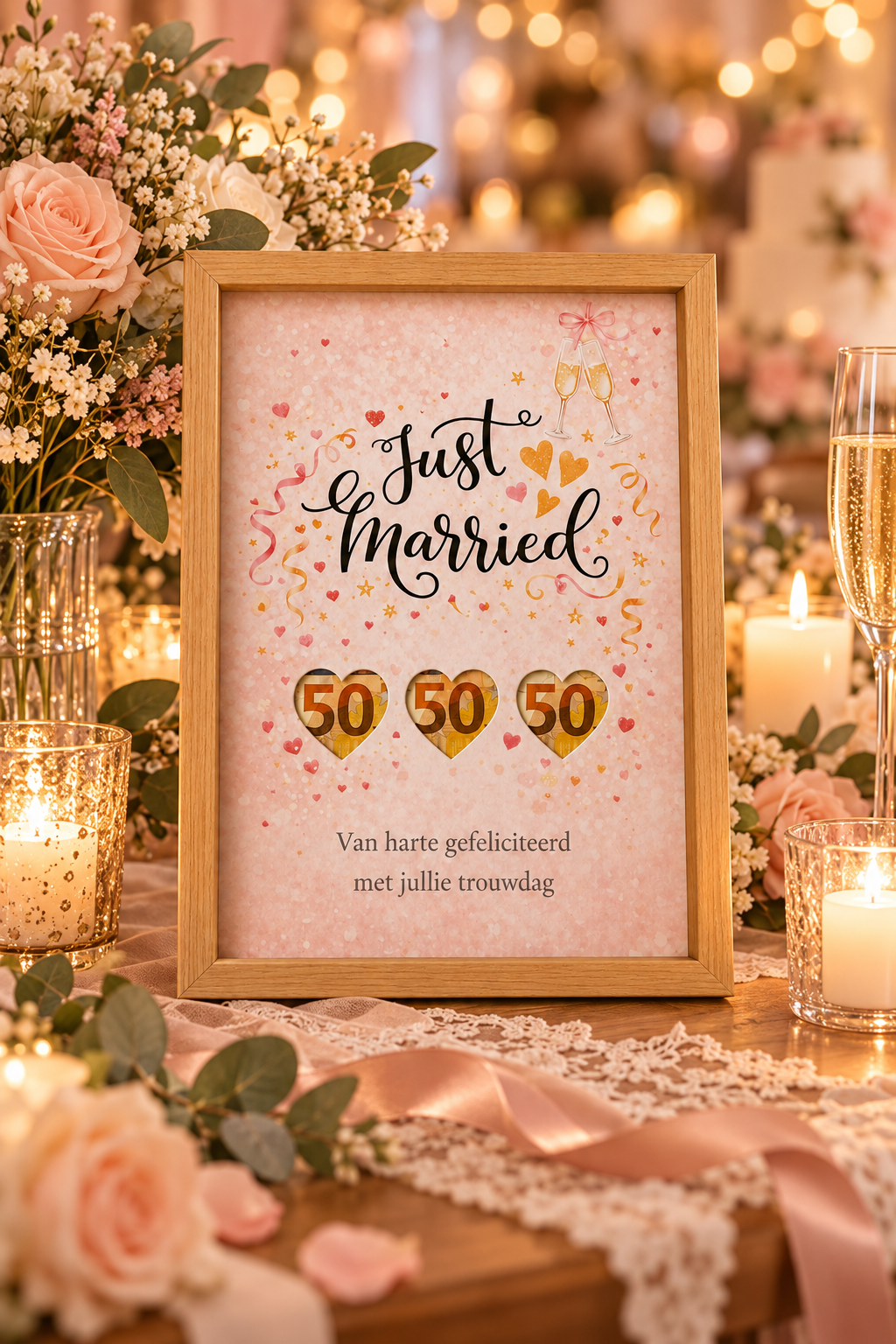 Bruiloft DIY Geldcadeau – Just Married - Huwelijkscadeau in Fotolijst