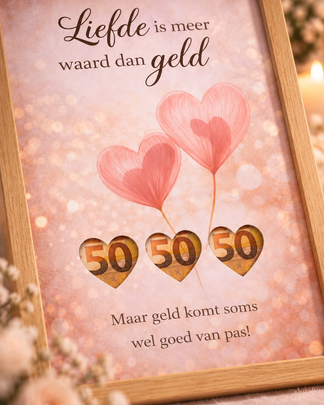 Bruiloft DIY Geldcadeau – Liefde is Meer Waard - Huwelijkscadeau in Fotolijst