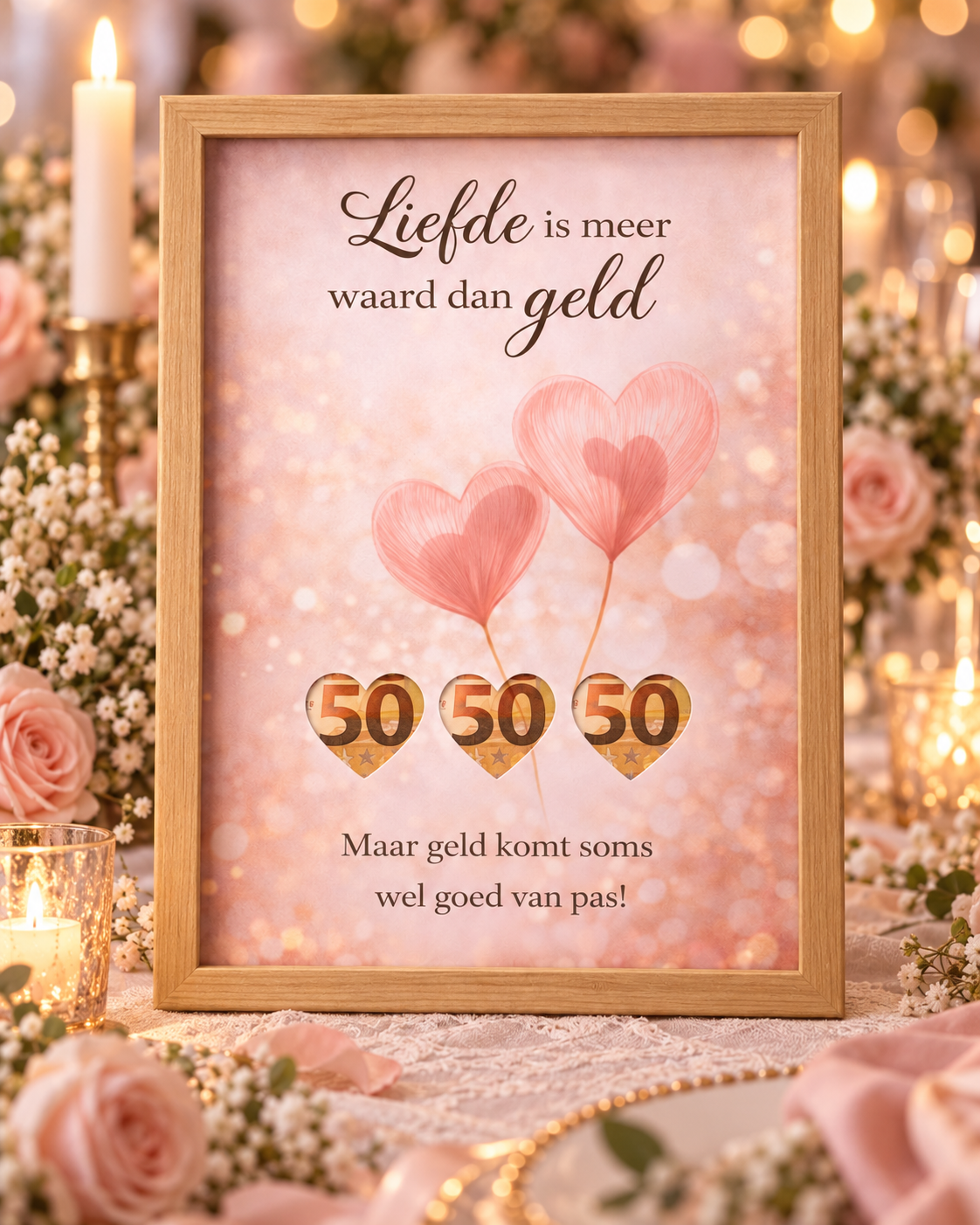Bruiloft DIY Geldcadeau – Liefde is Meer Waard - Huwelijkscadeau in Fotolijst