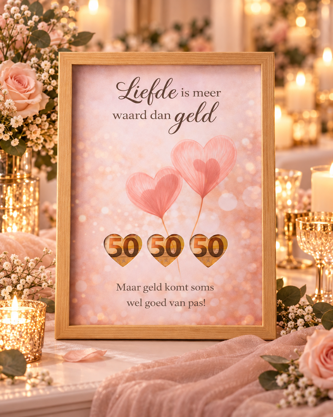 Bruiloft DIY Geldcadeau – Liefde is Meer Waard - Huwelijkscadeau in Fotolijst