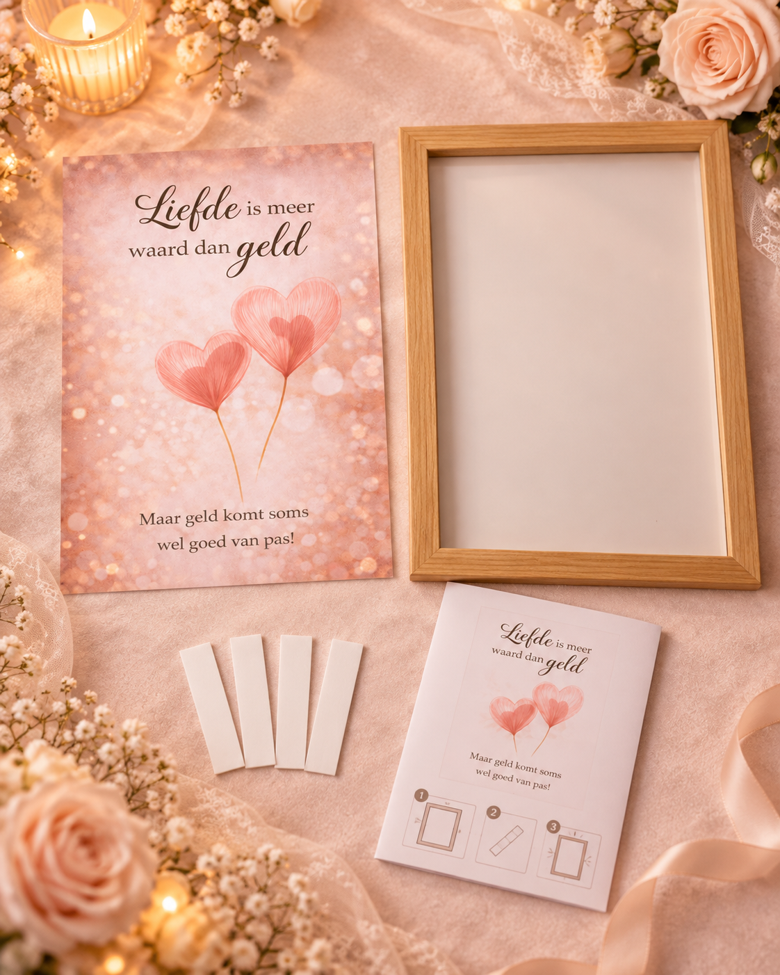 Bruiloft DIY Geldcadeau – Liefde is Meer Waard - Huwelijkscadeau in Fotolijst