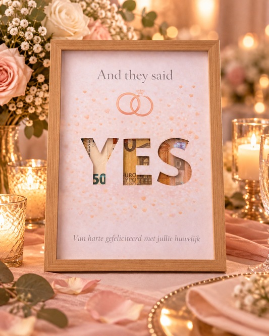 Bruiloft Geldcadeau DIY – YES - Huwelijkscadeau in Fotolijst