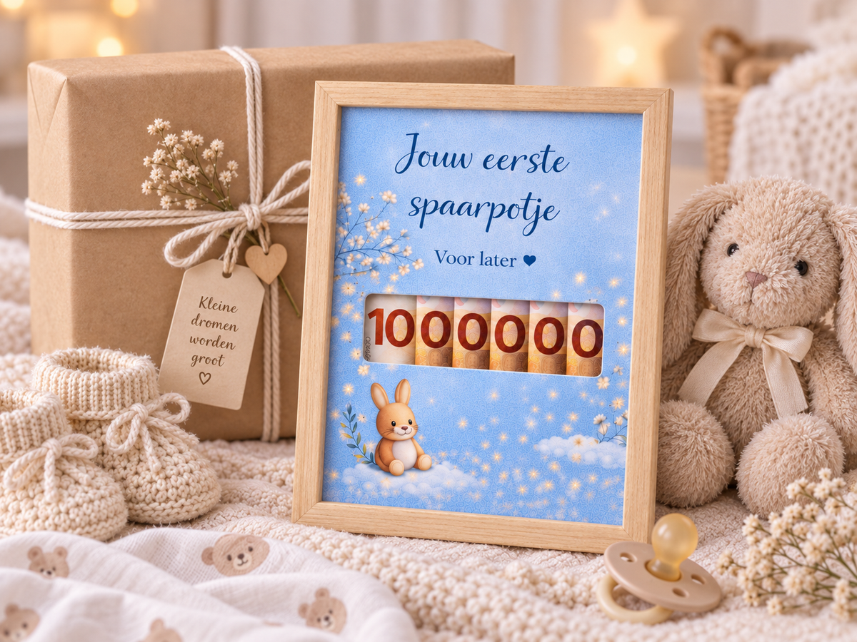 Geldcadeau Geboorte DIY Pakket – Jouw 1e spaarpotje – Blauw