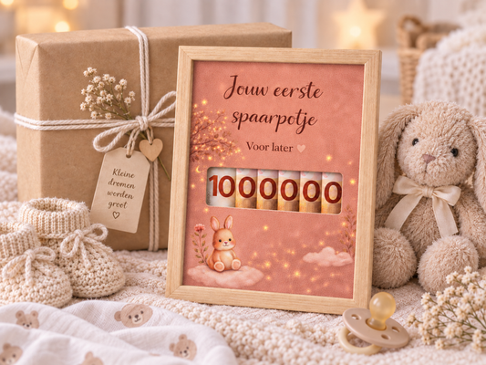 Geldcadeau Geboorte DIY Pakket – Jouw 1e spaarpotje – Roze