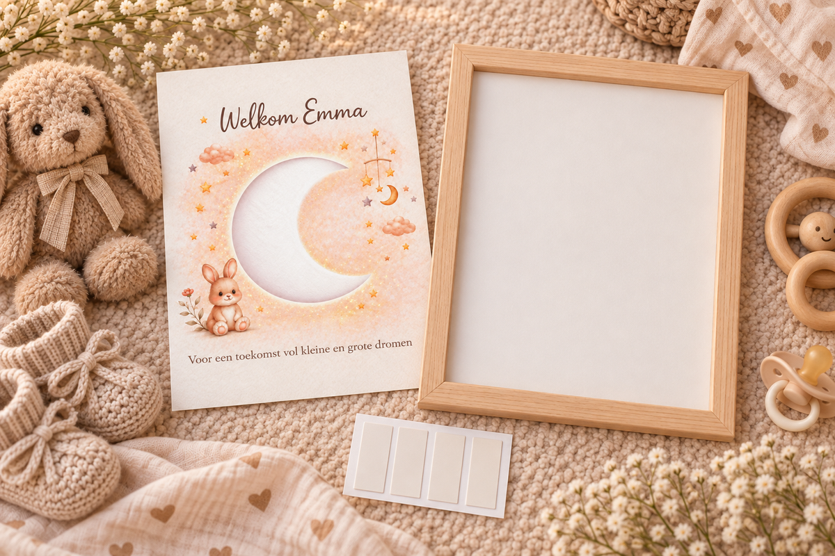 Geldcadeau Geboorte DIY Pakket – Welkom Maan beigebruin – Personaliseerbaar met babynaam