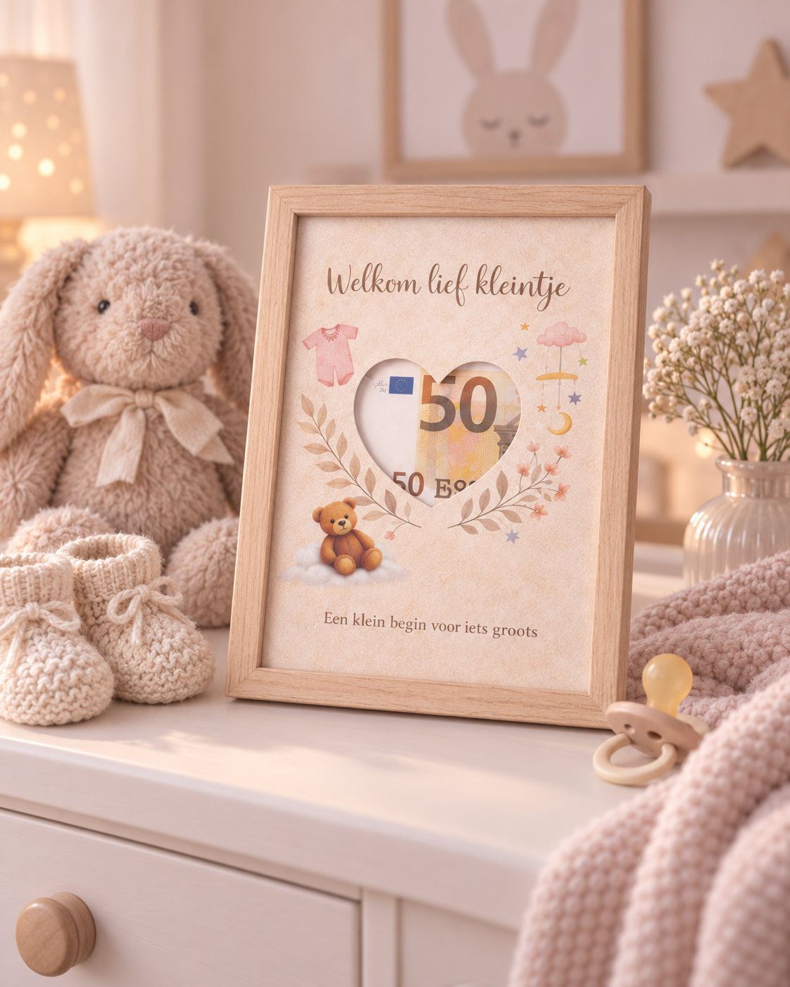 Geldcadeau Geboorte DIY Pakket – Welkom lief kleintje – Beigebruin