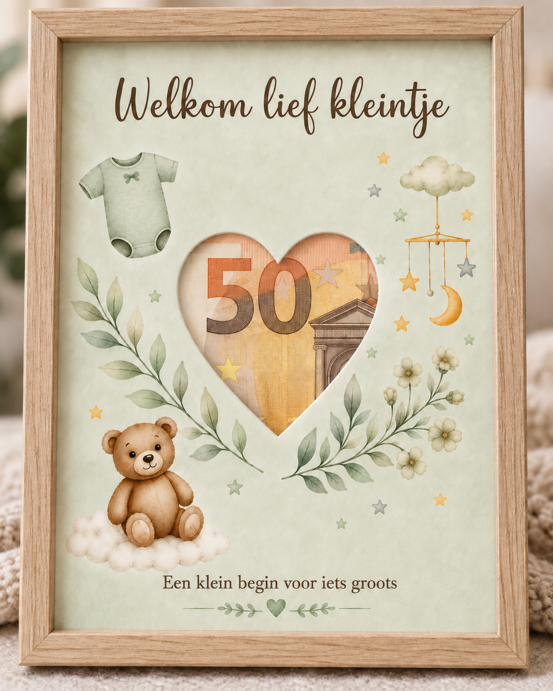 Geldcadeau Geboorte DIY Pakket – Welkom lief kleintje – Saliegroen