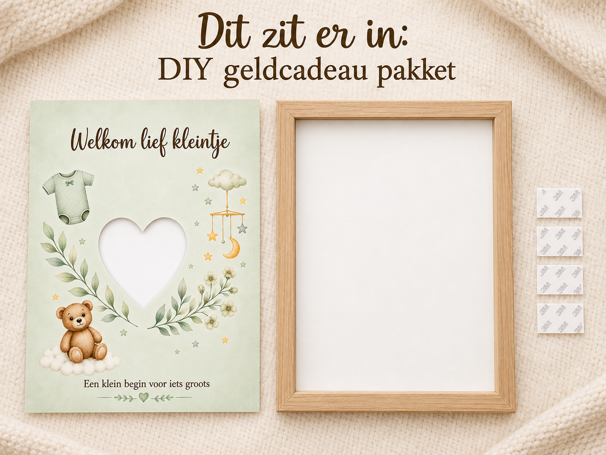 Geldcadeau Geboorte DIY Pakket – Welkom lief kleintje – Saliegroen