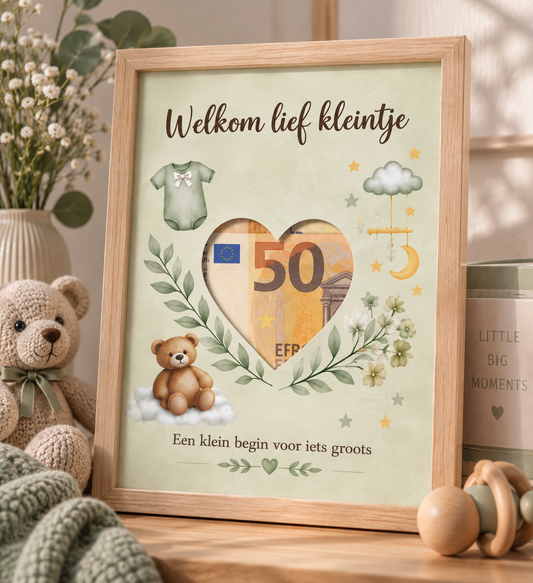 Geldcadeau Geboorte DIY Pakket – Welkom lief kleintje – Saliegroen