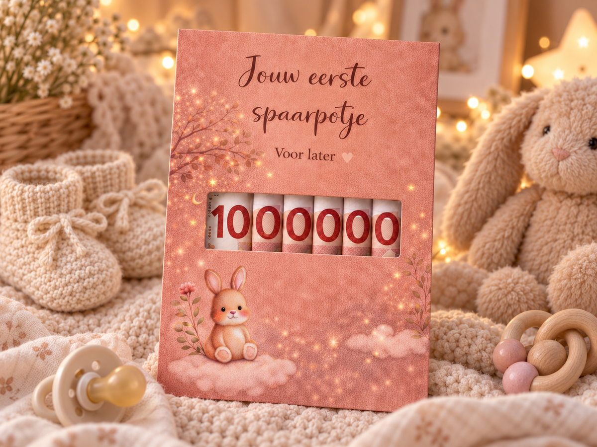 Last Minute Geboorte Geldcadeau – PDF Direct Download – Jouw 1e spaarpotje – Roze