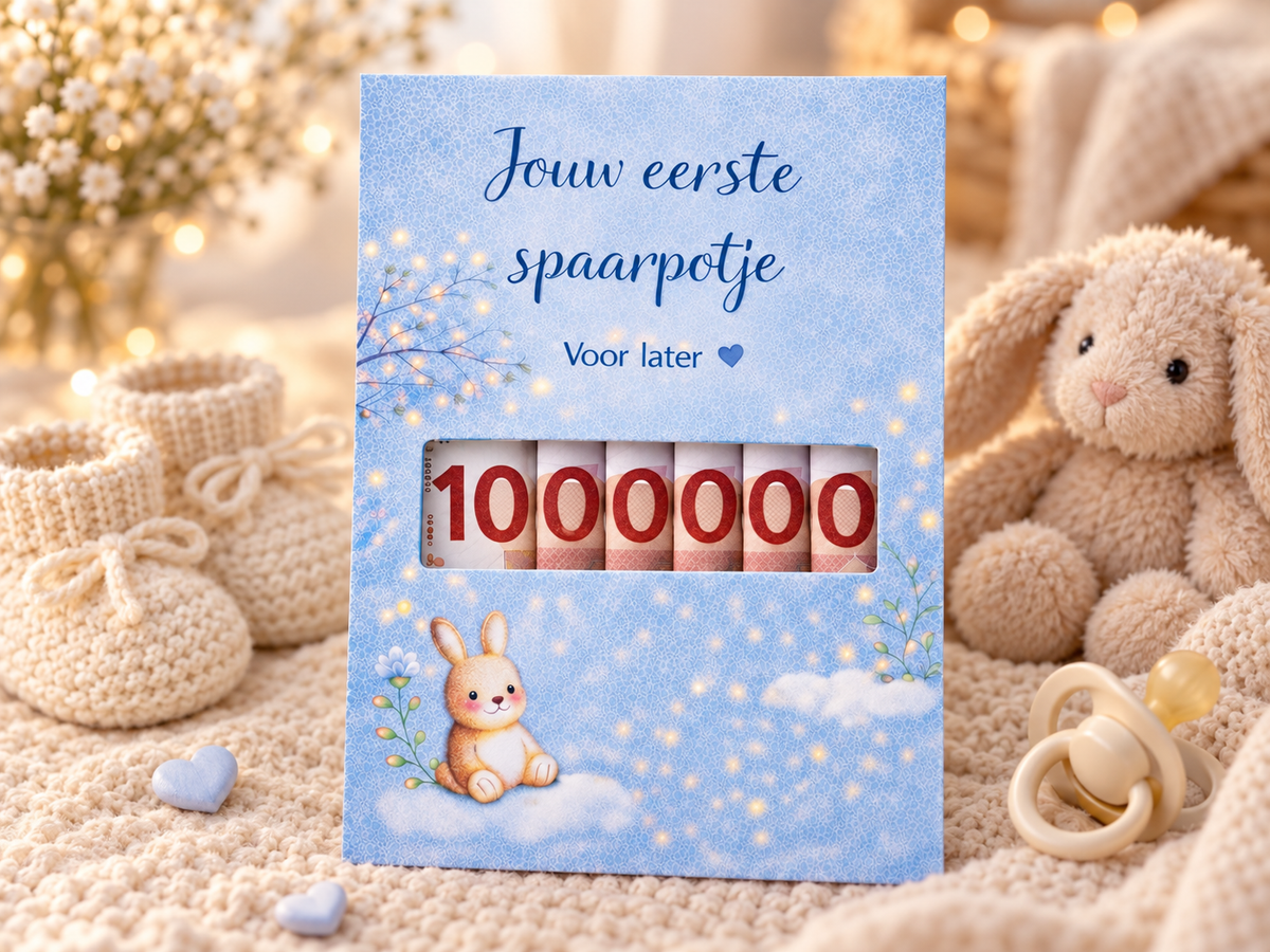 Last Minute Geboorte Geldcadeau – PDF Direct Download – Jouw 1e spaarpotje – Blauw