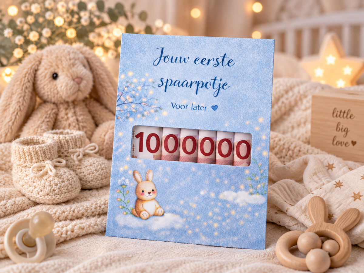 Last Minute Geboorte Geldcadeau – PDF Direct Download – Jouw 1e spaarpotje – Blauw