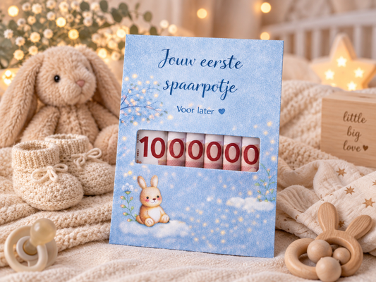 Last Minute Geboorte Geldcadeau – PDF Direct Download – Jouw 1e spaarpotje – Blauw