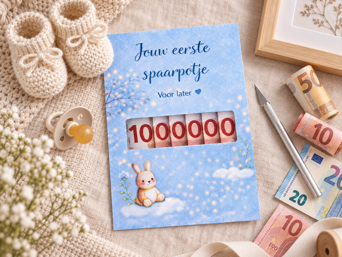 Last Minute Geboorte Geldcadeau – PDF Direct Download – Jouw 1e spaarpotje – Blauw