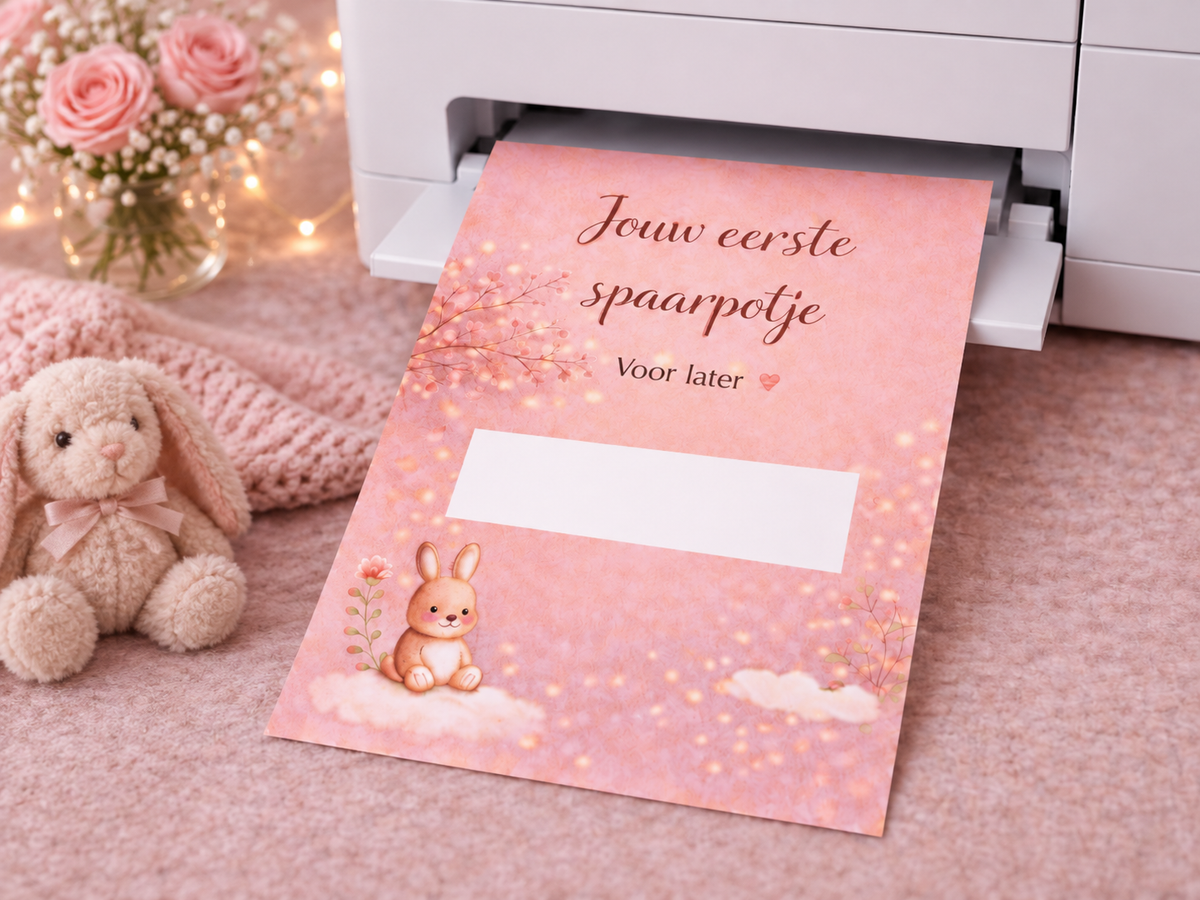 Last Minute Geboorte Geldcadeau – PDF Direct Download – Jouw 1e spaarpotje – Roze