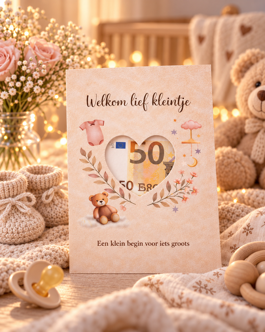 Last Minute Geboorte Geldcadeau – PDF Direct Download – Welkom lief kleintje – Beigebruin