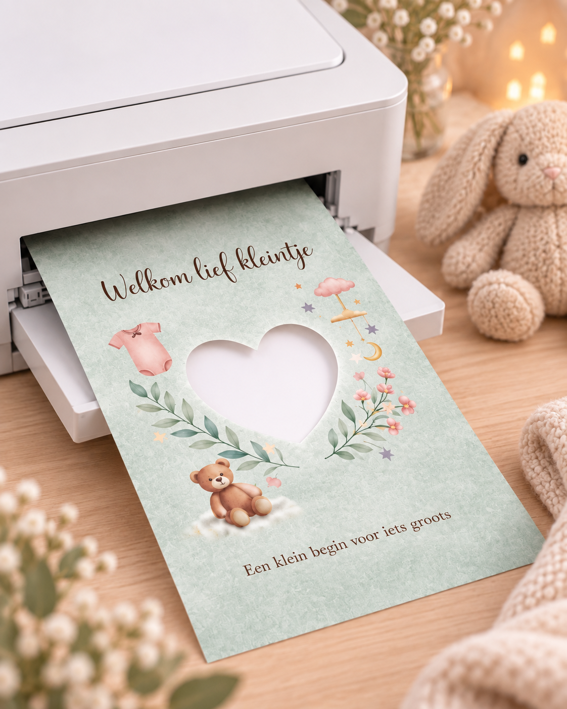 Last Minute Geboorte Geldcadeau – PDF Direct Download – Welkom lief kleintje – Saliegroen