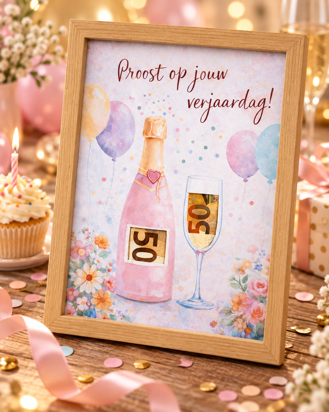 Geldcadeau Verjaardag DIY Pakket – Proost op je verjaardag – Rosé fles