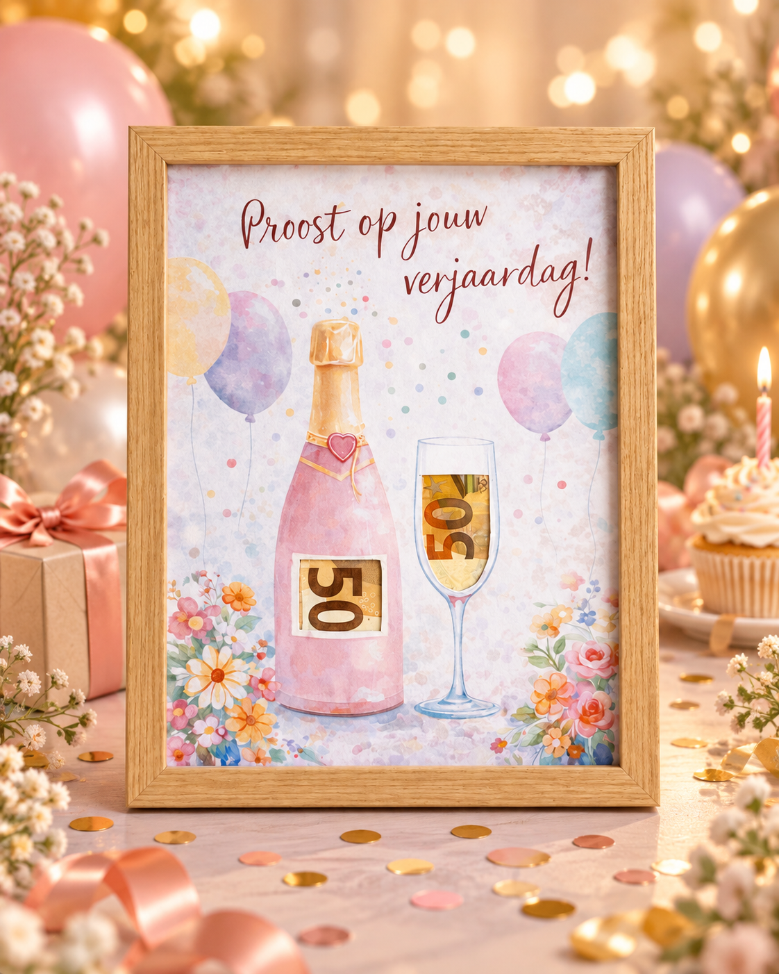 Geldcadeau Verjaardag DIY Pakket – Proost op je verjaardag – Rosé fles