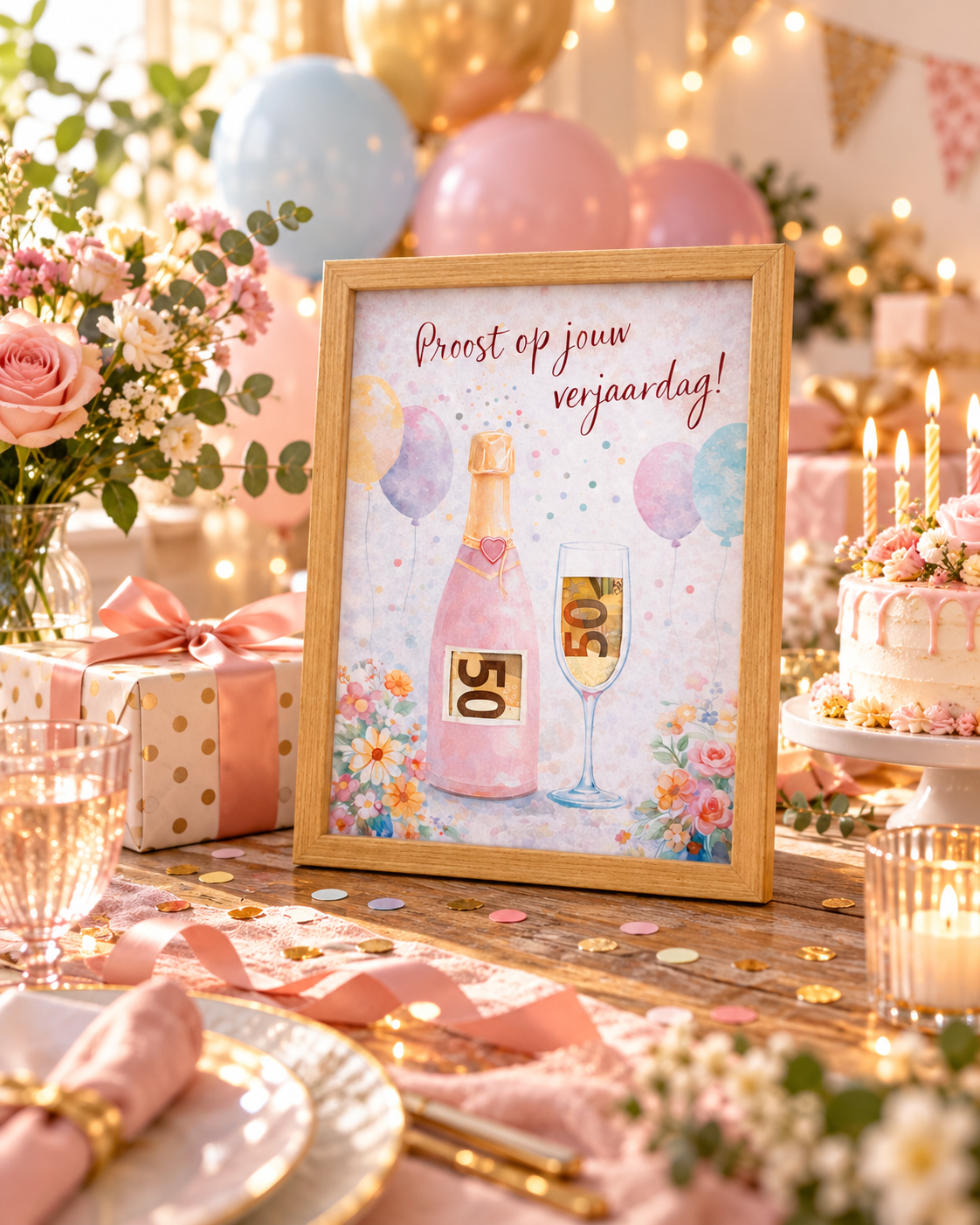 Geldcadeau Verjaardag DIY Pakket – Proost op je verjaardag – Rosé fles