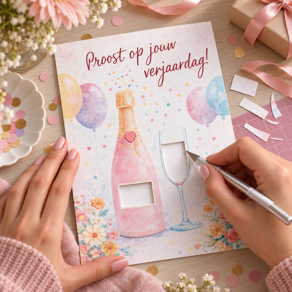 Last Minute Verjaardag Geldcadeau - PDF Direct Download – Proost op je verjaardag – Rosé fles