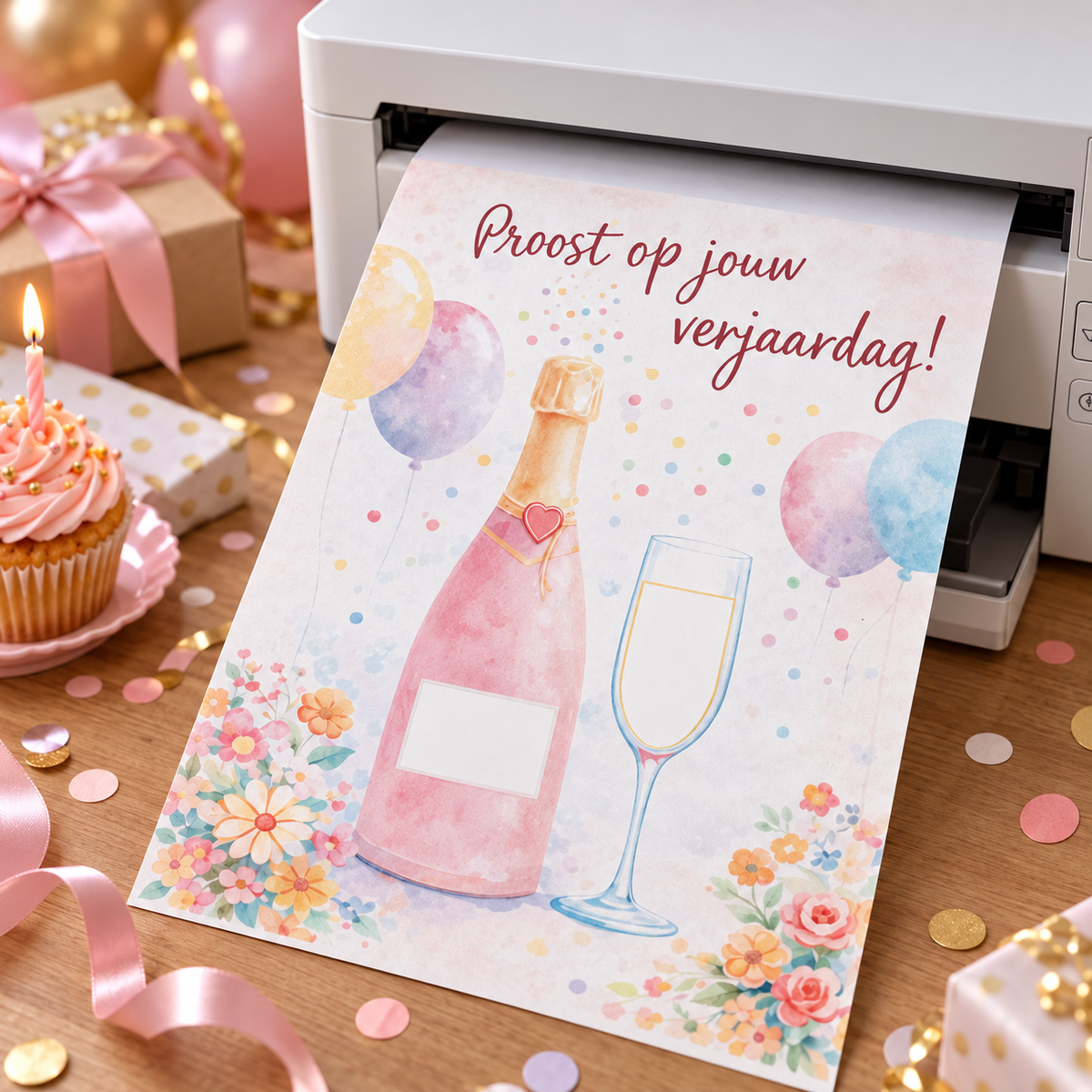 Last Minute Verjaardag Geldcadeau - PDF Direct Download – Proost op je verjaardag – Rosé fles