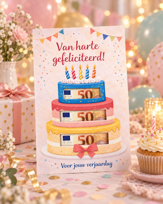 Last Minute Verjaardag Geldcadeau – PDF Direct Download – Taart met 3 lagen