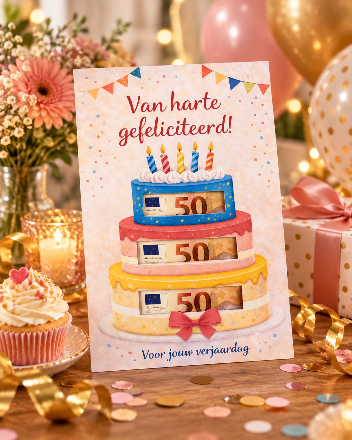 Last Minute Verjaardag Geldcadeau – PDF Direct Download – Taart met 3 lagen