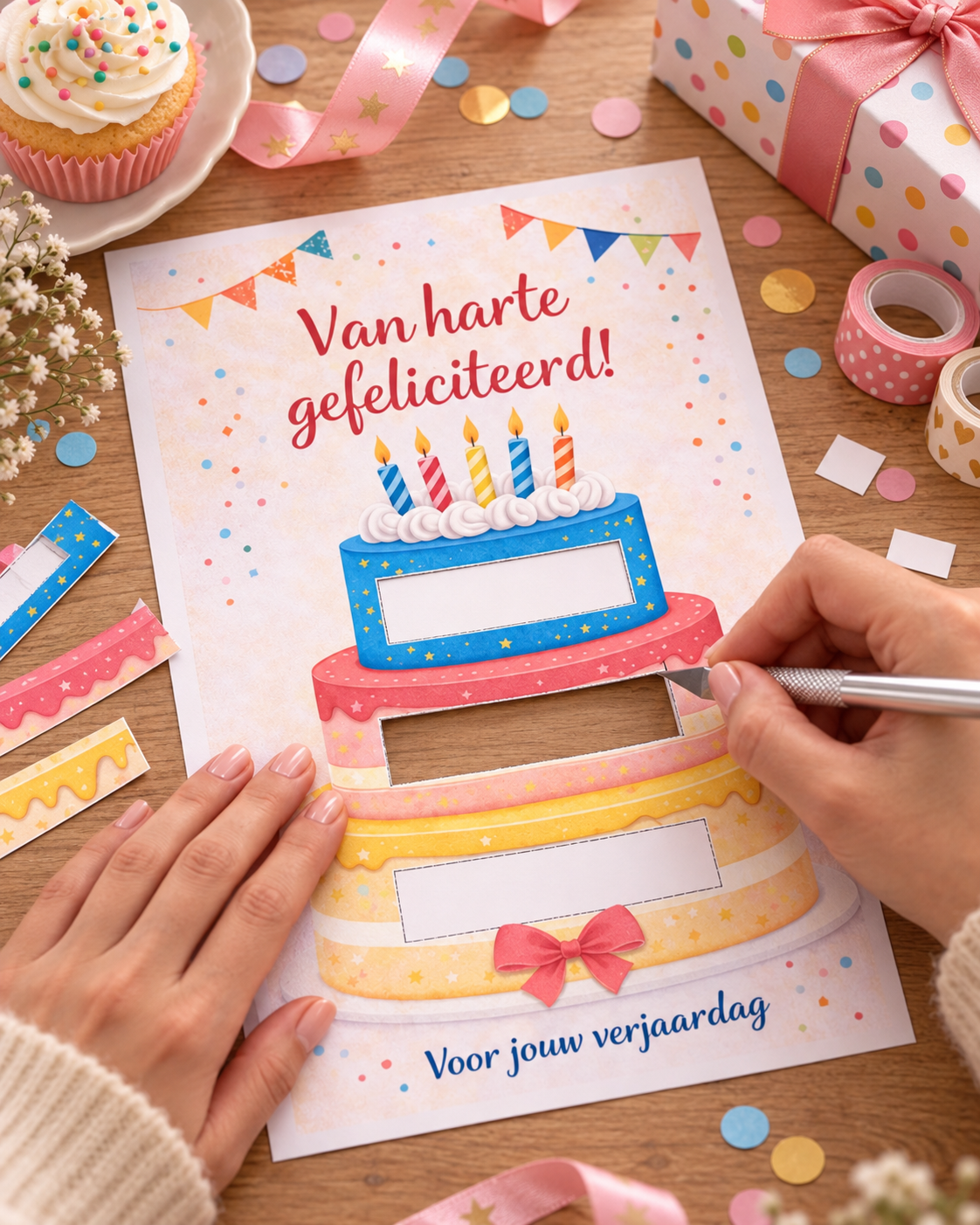 Last Minute Verjaardag Geldcadeau – PDF Direct Download – Taart met 3 lagen